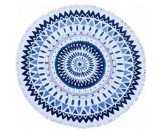 Zuoao Indien Mandala Serviette de Plage Ronde avec Franges Grande Taille Épaisse, Tapisserie de Plage Super Doux Microfibre avec Multi-usages Hippie Tapis de Yoga Beach