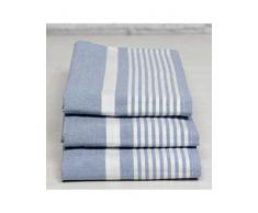 Sensei Maison - Pack de 3 Torchons Sauda - Certifié Eoko-Tex® - Tissage Rayé 100% Coton - Couleur Bleu