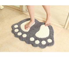 ParaCity Tapis de bain antidérapant Motif grands pieds Pour salle de bain, douche Absorbant, gris, 48*67CM