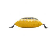 coton dintérieur coussin dehoussable pompons 30x50cm coton talismania jaune