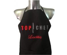 bng Tablier Cuisine Top Chef Brodé personnalisé PRENOM A DEFINIR par Message (Livraison 1 a 2 Jours) (Noir)