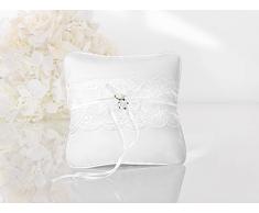 Party Deco Coussin Porte-alliances avec Ruban en Dentelle et Rose, Toile, Blanc