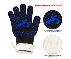 Gants de Barbecue Anti-Chaleur Jusqu'à 800°C,Certifié EN407, Universel Gants de Cuisine Résistant à la Chaleur, Parfait pour Grill BBQ Cuisine Four de Cuisson Coin du Feu Cheminée,1 Paire (Bleu)