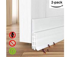 Calfeutrer Bas de Porte, DQMEN 100 x 5cm Bas de Porte Adhési, Bande dEtanchéité en Silicone Souple, Adhésif Imperméable à lEau Isolement du Bruit du Passage dAir Anti Souris Cafard (2Pcs, Blanc)