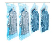 TAILI Sacs de Rangement sous Vide Suspendu Lot de 4 Housse de Rangement sous Vide avec 5 Crochets 2 Long 135x70cm & 2 Court 105x70cm 80% Gain de Place Idéal pour Ranger Vêtements - Bleu