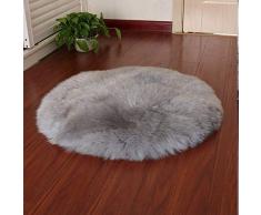 HEQUN Peau de Mouton synthétique,Cozy Sensation comme véritable Laine Tapis en Fourrure synthétique, Man-Made Laine Tapis de Canapé Coussin (Rond Gris, 45x45 CM)