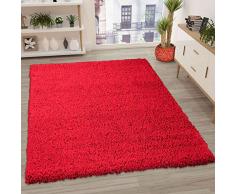 VIMODA Prime Tapis Shaggy Couleur Shaggy Poils Tapis Moderne pour Salon Chambre, Dimensions: 150 cm Carré - Rouge, 60x100 cm