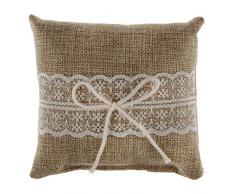 Coussin pour alliances en toile de jute et dentelle 12 cm