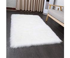 HEQUN Peau de Mouton synthétique,Cozy Sensation comme véritable Laine Tapis en Fourrure synthétique, Man-Made Laine Tapis de Canapé Coussin (Blanc, 50 X150 CM)
