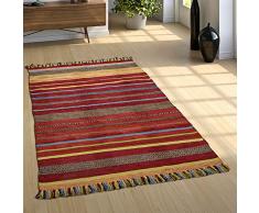 Paco Home Tapis De Créateur Tapis Tissé Kilim Tissé Main 100 % Coton Moderne Rayé Coloré, Dimension:160x220 cm