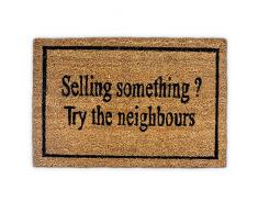 Relaxdays 10019011 Paillasson en fibres de coco avec inscription en anglais Selling something? try the neighbours humour natte de sol Lxl: 60 x 40 cm antidérapant PVC plancher accueil marron