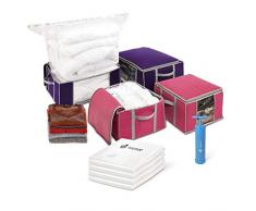 VOUNOT Lot de 4 Housse de Rangement sous Vide Grande Capacité XXL 4 Sacs sous Vide avec 4 coffres de Rangement 2 Petits modèles 154L et 2 Grands modèles 484L Housse de Rangement Duvet et couettes