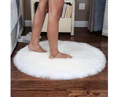 YIHAIC Peau de Mouton synthétique,Cozy Sensation comme véritable Laine Tapis en Fourrure synthétique, Man-Made Luxe Laine Tapis de Canapé Coussin (Blanc, 90x90CM)
