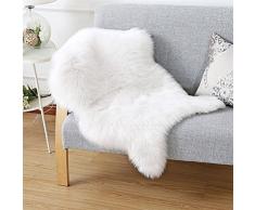 KAIHONG Faux Peau de Mouton en Laine Tapis (60 x 90 cm) Imitation Toison Moquette Fluffy Soft Longhair Décoratif Coussin de Chaise Canapé Natte (60 x 90cm, Blanc)