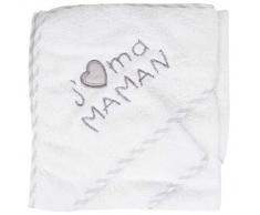 Sortie de bain, cape avec gant de toilette "j'aime maman" (Blanc gris)