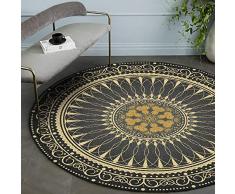 CanaDitan Tapis Ethnique bohème, Tapis Rond dans la Chambre du Salon, rétro, antidérapant Or Noir 120CM
