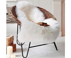 QINGLOU Peau de Mouton synthétique,Cozy Sensation comme véritable Laine Tapis en Fourrure synthétique, Fluffy Soft Longhair Décoratif Coussin de Chaise Canapé Natte (Blanc, 50 x 80 cm)