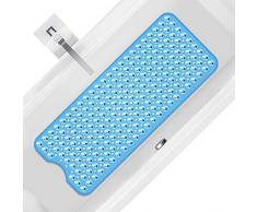 Yosemy Tapis de Baignoire Antidérapant, 100 x 40 cm Tapis de Bain Lavable en Machine, avec Trous de Drainage et ventouses, Bleu Transparent