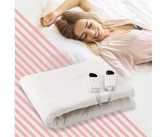 COSTWAY Couverture Chauffante Electrique en Polyester Chauffe-Lit avec 5 Niveaux de Température Blanche (193 x 137 cm)