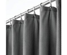 mDesign rideau de douche – rideau de douche tissu doux avec motif gaufre – rideau baignoire facile à nettoyer et convient au lave-linge – gris foncé