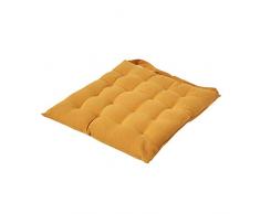 HOMESCAPES Galette de Chaise matelassée en Pur Coton Jaune Moutarde 40 x 40 cm