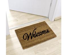 Relaxdays Paillasson WELCOME en fibres de Coco tapis de sol pour porte entrée 60 x 40 cm natte dessous antidérapant caoutchouc PVC essuie-pieds saleté intérieur extérieur intempéries, marron