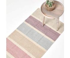 Homescapes Tapis à Rayures en Chenille 100% Coton, Tapis de Couloir ou Descente de Lit, Chambre ou Salon, Rose Violet Gris, 66 x 200 cm