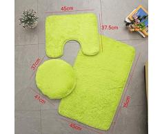 Homieco Tapis de Salle de Bains Couleur Pure 3Pcs Bath Mat Antidérapant et Absorbant Doux Tapis & Couvercle Toilette Couvercle Set Lavable, Vert
