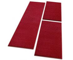 casa pura Descente de lit Lot de 3 Tapis Poil Doux épais | Chambre | 7 Couleurs, 3 Lots au Choix | Dynasty - Bordeaux, 66x250cm et 2X 66x140cm