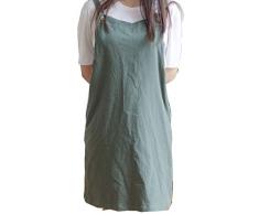 réglable Tablier de cuisine Japan Style en coton et lin avec 2 poches Tablier Tablier pour femme Chef serveuse compatible avec de la coiffure pour grill, barbecue, peinture H Bretelles Dos Croisée