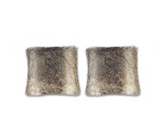 Meubletmoi Lot de 2 Coussins en Fausse Fourrure Marron et Blanc - Confortable et épais - décoration Chalet Chic Polux
