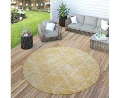 Paco Home Tapis Extérieur Balcon Terrasse Terrasse Jaune Diamants Motif Skandi Design Robuste Doux et Doux, Dimension:Ø 160 cm Rond