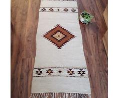 Tapis kilim naturel en couleurs naturelles de la laine - blanc et brun - tapis fait main