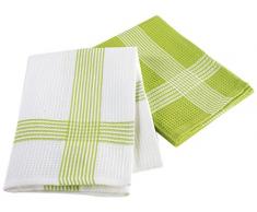 Ligne Décor Lot de 2 Torchons Imprimé 8911 Nid Abeille Coton Vert 50 x 70 cm