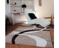 Tapis Shaggy Haut Poils Longs Poils Motif Rayures En Beige Marron , Dimension:140x200 cm