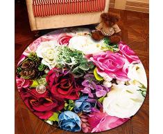 Tapis Rond Lavable en Machine 120cm, Morbuy 3D Multicolore Interieur Anti Slip Chambre à Coucher Salon Tapis dEntrée Absorbant Antidérapant (120cm,des centaines de Fleurs)