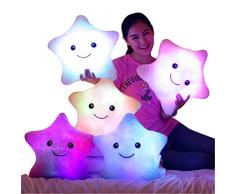 1pc Blanc Lumineux Coussin étoile Coussin rougeoyant coloré Oreiller PlushStar LED Moon lumière Jouets pour Fille Enfants Cadeau de Noël