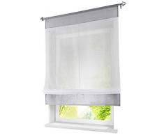 Stores Romains Passe Tringle Rideau Voilage Transparent Raffrollo Décoration de Fenêtre Chambre / Salle de Bain / Balcon - 1Pc (100 * 140cm, gris)
