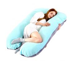 Corps Entier Oreiller Oreiller de côté Oreiller Femme Enceinte Oreiller en Forme de U Amovible Coussin dallaitement (Une Taille, Bleu (Daim))