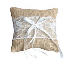 PIANUO Oreiller Anneau de Mariage Porteur Coussin de Bague avec Ruban de Lace
