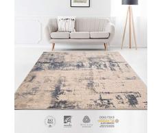Moldabela Tapis en Laine - Collection 100 Laine – Abstrait Beige et Bleu- Design dintérieur Classique, Contemporain ou Moderne – Made in Moldova