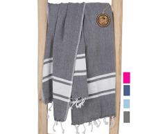 ZusenZomer Fouta de Plage XXL Sol 100x200 Gris - Drap de Hammam Sauna Serviette Plage Légère Homme 100% Coton de Grande Qualité - Fair Trade Foutas