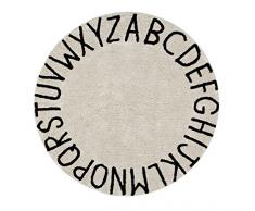 Lorena Canals Rond ABC Vintage Tapis Lavable, Coton, Noir, 150 x 150 x 30 cm