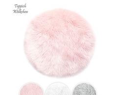 Teppich Wölkchen Tapis en Fausse Fourrure dagneau et Peau de Mouton | Carpette Moelleuse pour Chambre à Coucher, Salon, Crèche | Jet de Divan de Décoration Chaise | Rose - 120 cm Rond