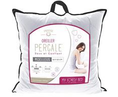 My Lovely Bed - Oreiller Percale 100% Coton - 60x60 cm - Doux et Gonflant - Confort Moelleux - Anti acariens - Haut de Gamme