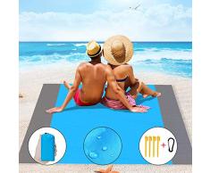 IvyLife Tapis de Plage Serviette de Plage Anti-Sable, Couverture de Plage en Plein air Randonnée Camping Pique-Nique 200 X 210cm Imperméable Léger Portable Sable Gratuit (Bleu)