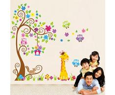 ufengke® Arbre Coloré de Fleurs Mignons Hiboux Lion de Cerfs Stickers Muraux, La Chambre des Enfants Pépinière Autocollants Amovibles