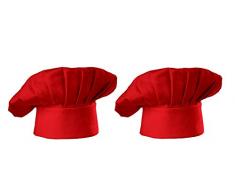 2 pcs Toque de chef Adulte élastique Taille réglable en polycoton de cuisine Ware cuisson Chapeau, Coton/polycoton, Red, Lot de 2