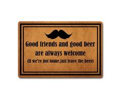 Eureya Paillasson humoristique en caoutchouc et tissu non tissé Inscription Good Friends and Good Beer are Always Welcome 60 x 40 cm