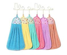 Tong Yue - Serviette en velours corail doux couleurs bonbon - Essuie-mains à suspendre pour cuisine et salle de bain - Lot de 4